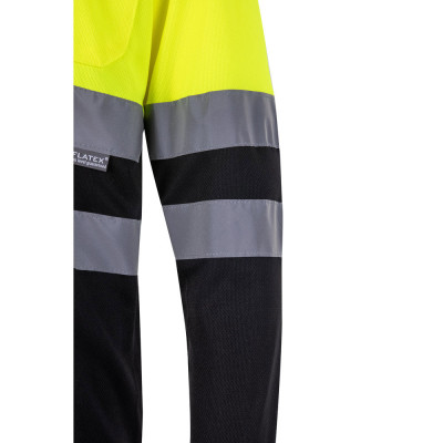 VL VULCAN. Polo bicolor bird-eye (160g/m²) de manga comprida, em poliéster (100)